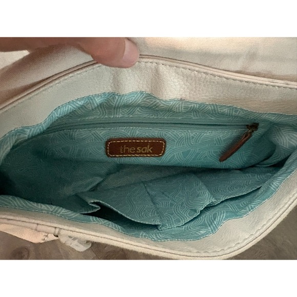 The Sak Leather Crossbody Bag Ivory Cream Pockets Adjustable Strap - Picture 7 of 12